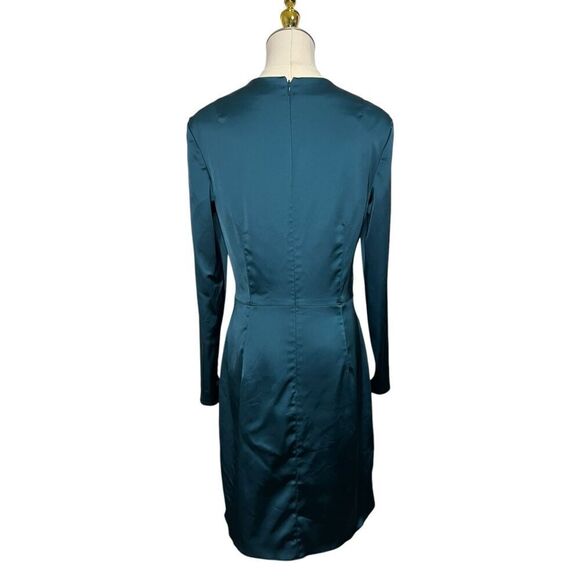 Theory Women’s 6 Satin Mini Dress Deep Arctic Teal Long Sleeve - Picture 7 of 9